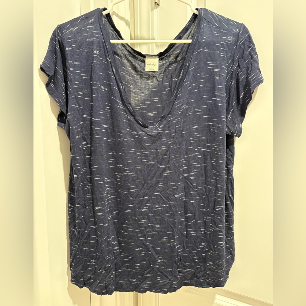 Kaileigh Relaxed Blue and White Dolman Sleeve V-Neck Tee